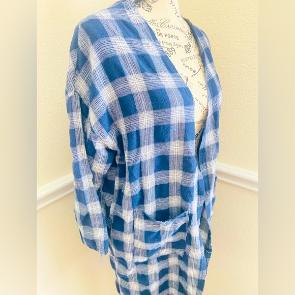 Blue checkered long cardigan S / M - Picture 2 of 7
